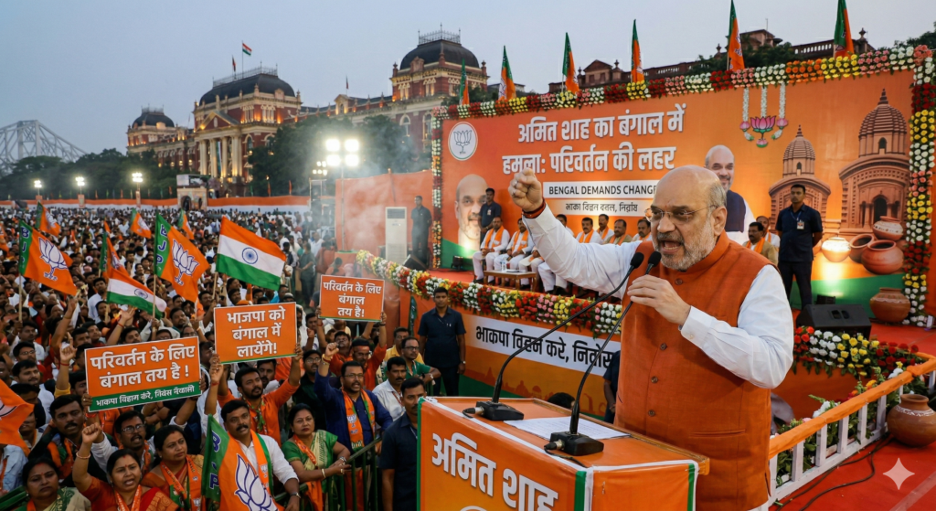 अमित शाह का बंगाल में तीखा हमला: “ममता बनर्जी और ( TMC  अखिल भारतीय तृणमूल कांग्रेस ) पर भ्रष्टाचार का आरोप, बंगाल को बचाना होगा” – 27 मार्च 2026 का पूरा भाषण और विश्लेषण
