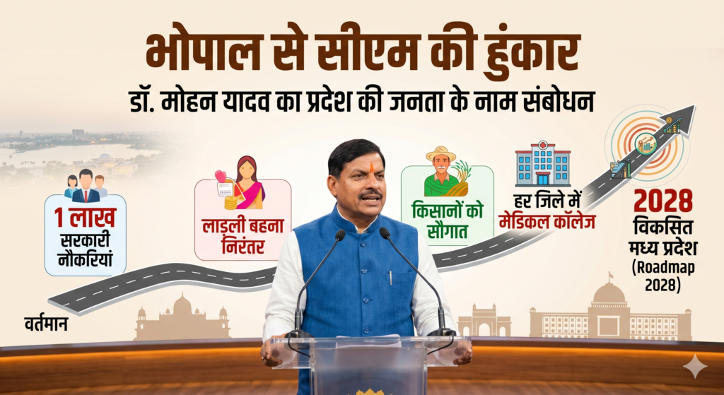 भोपाल से सीएम डॉ. मोहन यादव की हुंकार: ‘विकसित मध्य प्रदेश 2028’ का रोडमैप तैयार, जानें जनता के नाम संबोधन की बड़ी बातें