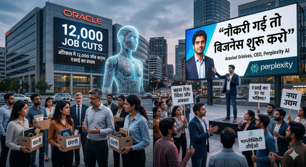 Oracle में 12,000 जॉब कट्स के बीच AI का साया: Perplexity CEO ने कहा “नौकरी गई तो बिजनेस शुरू करो” – बहस तेज, चिंता और अवसर दोनों सामने