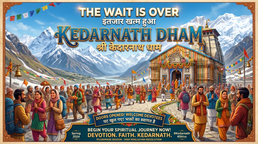 केदारनाथ धाम के कपाट 22 अप्रैल सुबह 8 बजे खुलेंगे – भक्तों का इंतजार खत्म