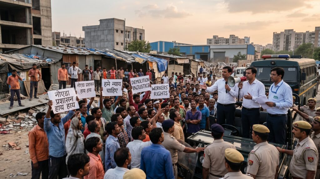 नोएडा में श्रमिक आंदोलन उग्र: तोड़फोड़ के बाद प्रशासन का तुरंत आश्वासन