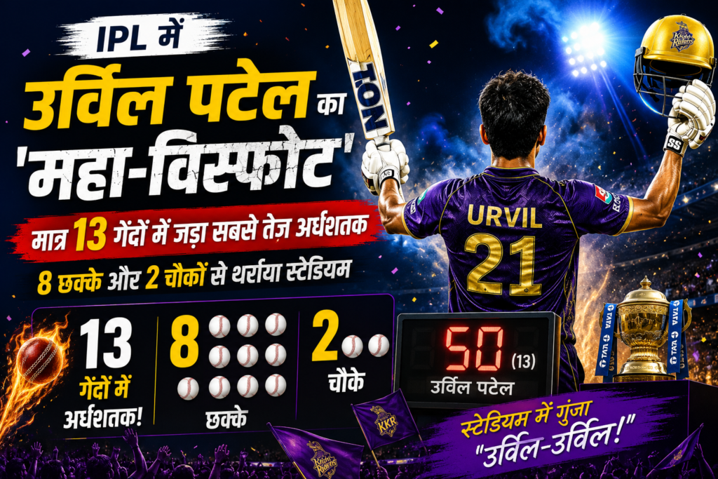 IPL में उर्विल पटेल का ‘महा-विस्फोट’: मात्र 13 गेंदों में जड़ा सबसे तेज़ अर्धशतक; 8 छक्के और 2 चौकों से थर्राया स्टेडियम