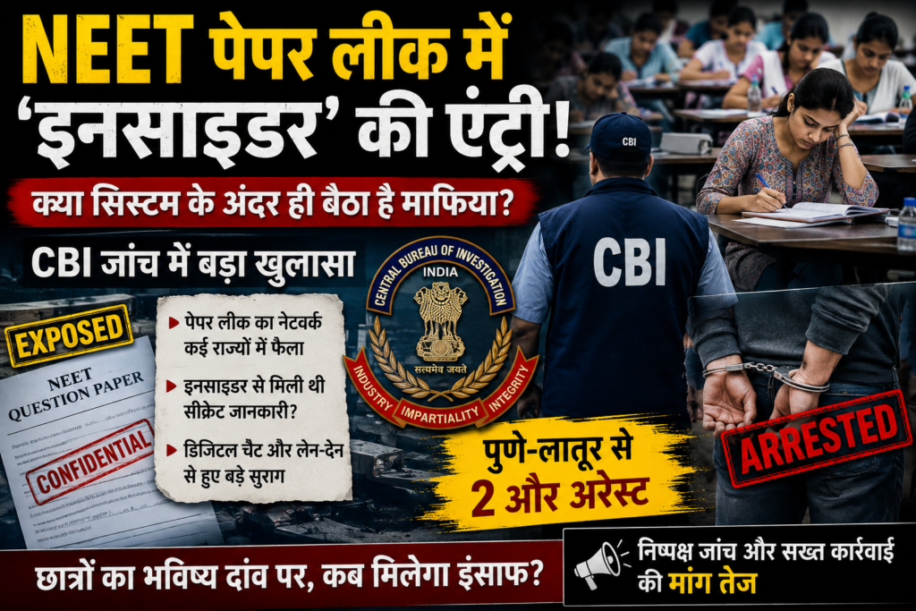 NEET पेपर लीक में ‘इनसाइडर’ की एंट्री: क्या सिस्टम के अंदर ही बैठा है माफिया? CBI जांच में बड़ा खुलासा, पुणे-लातूर से 2 और अरेस्ट