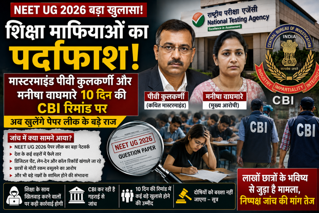 NEET UG 2026: शिक्षा माफियाओं का पर्दाफाश! मास्टरमाइंड पीवी कुलकर्णी और मनीषा वाघमारे 10 दिन की CBI रिमांड पर, अब खुलेंगे बड़े राज