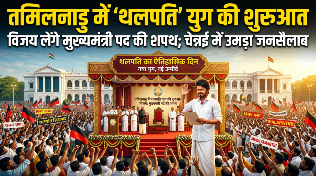 तमिलनाडु में ‘थलपति’ युग की शुरुआत: विजय आज लेंगे मुख्यमंत्री पद की शपथ; चेन्नई में उमड़ा जनसैलाब