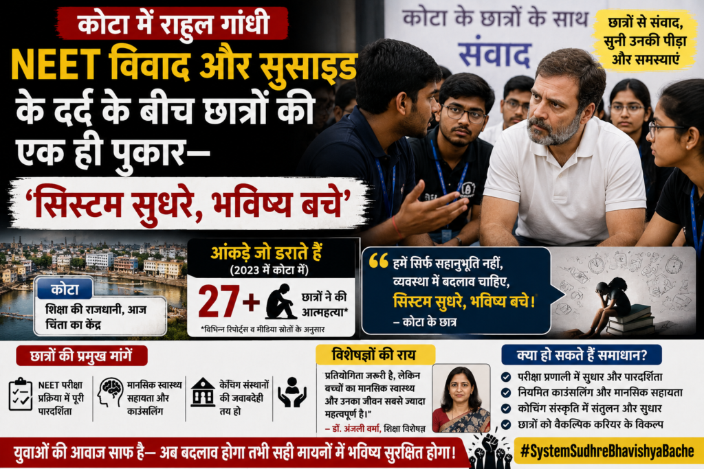 कोटा में राहुल गांधी: NEET विवाद और छात्रों की आत्महत्या के दर्द के बीच उठी एक ही आवाज— ‘सिस्टम सुधरे, भविष्य बचे’