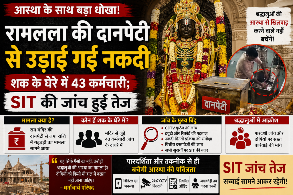 आस्था के साथ बड़ा धोखा: रामलला की दानपेटी से नकदी गायब, 43 कर्मचारी शक के घेरे में; SIT जांच में तेजी
