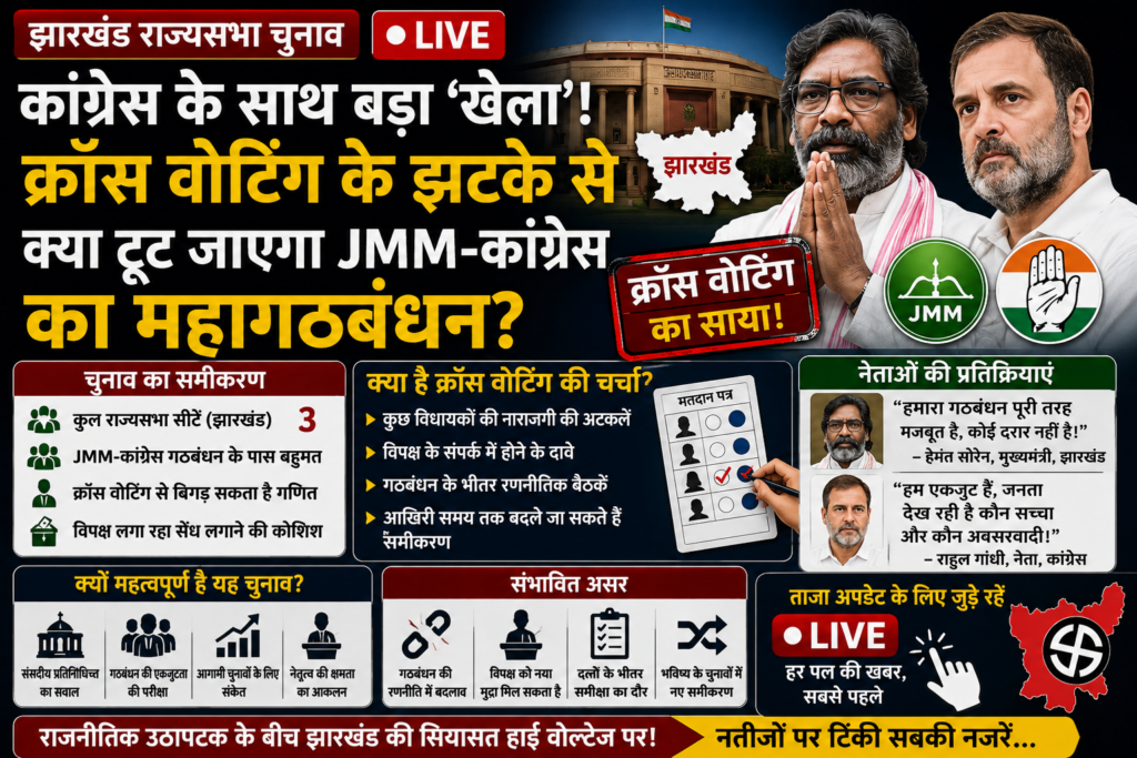 झारखंड राज्यसभा चुनाव LIVE: कांग्रेस के साथ बड़ा ‘खेला’? क्रॉस वोटिंग के झटके से क्या टूट जाएगा JMM-कांग्रेस का महागठबंधन?