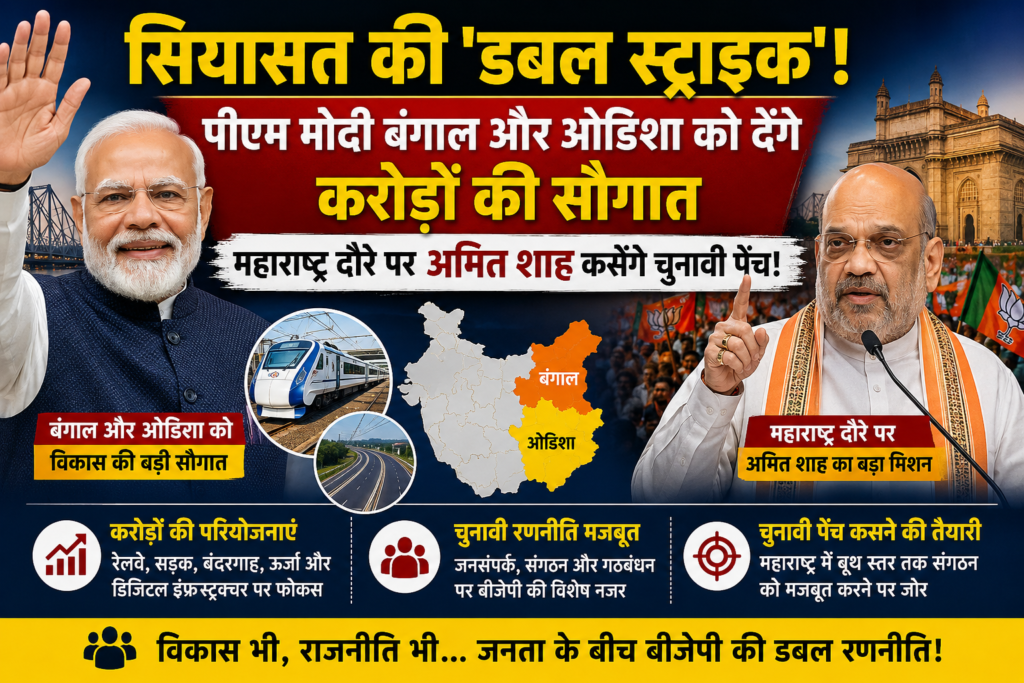 सियासत की ‘डबल स्ट्राइक’: पीएम मोदी बंगाल और ओडिशा को देंगे करोड़ों की सौगात, महाराष्ट्र दौरे पर अमित शाह कसेंगे चुनावी पेंच
