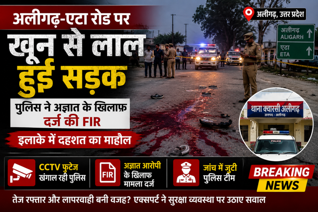 अलीगढ़-एटा रोड पर खून से लाल हुई सड़क, पुलिस ने अज्ञात के खिलाफ दर्ज की FIR, इलाके में दहशत का माहौल