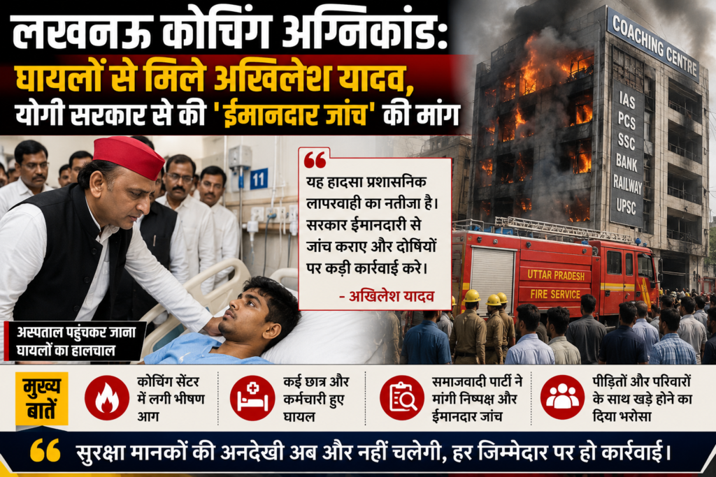 लखनऊ कोचिंग अग्निकांड: घायलों से मिले अखिलेश यादव, योगी सरकार से की ‘ईमानदार जांच’ की मांग